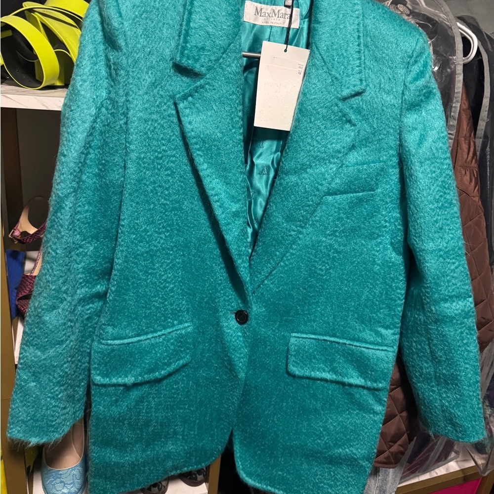 MAXMARA TURQUOISE mohair skirt and jacket SET - Picture 2 of 11